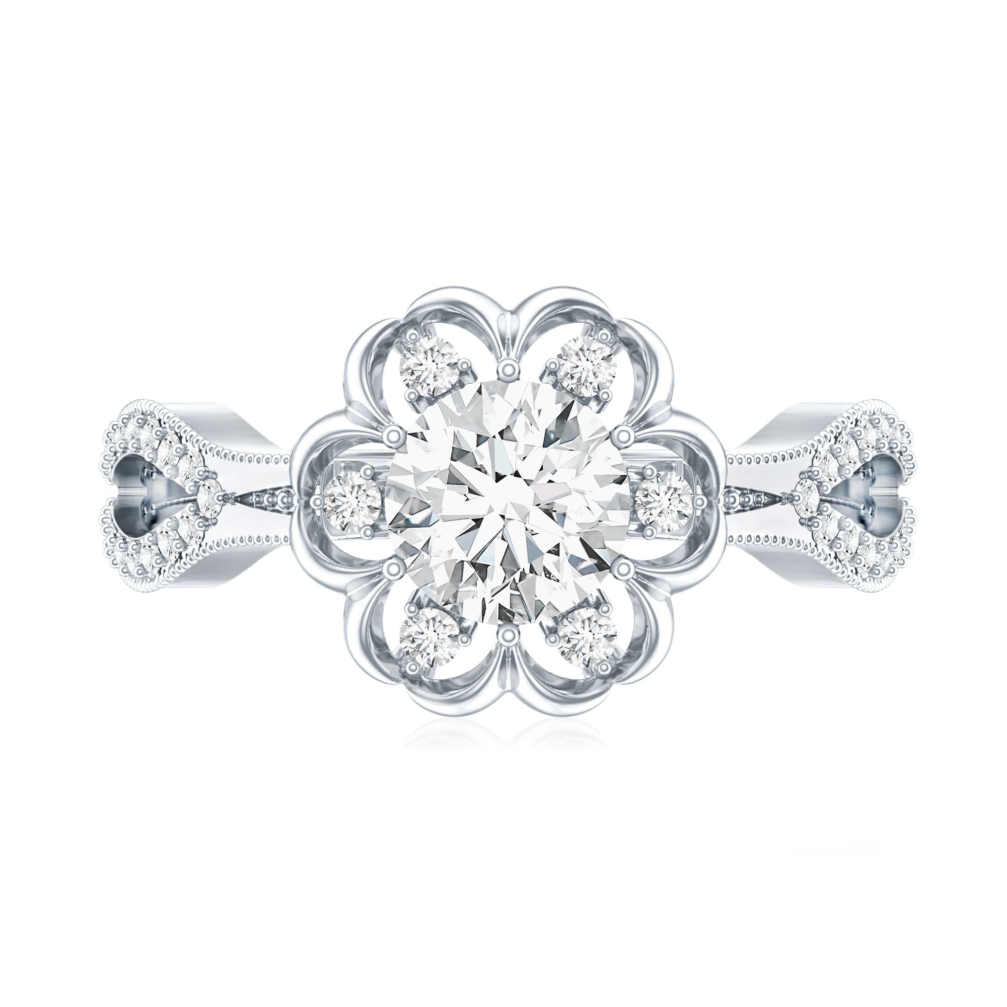 Nature Inspired Lab Grown Diamond Engagement Ring Lab - ( EF-VS ) - Rosec Jewels
