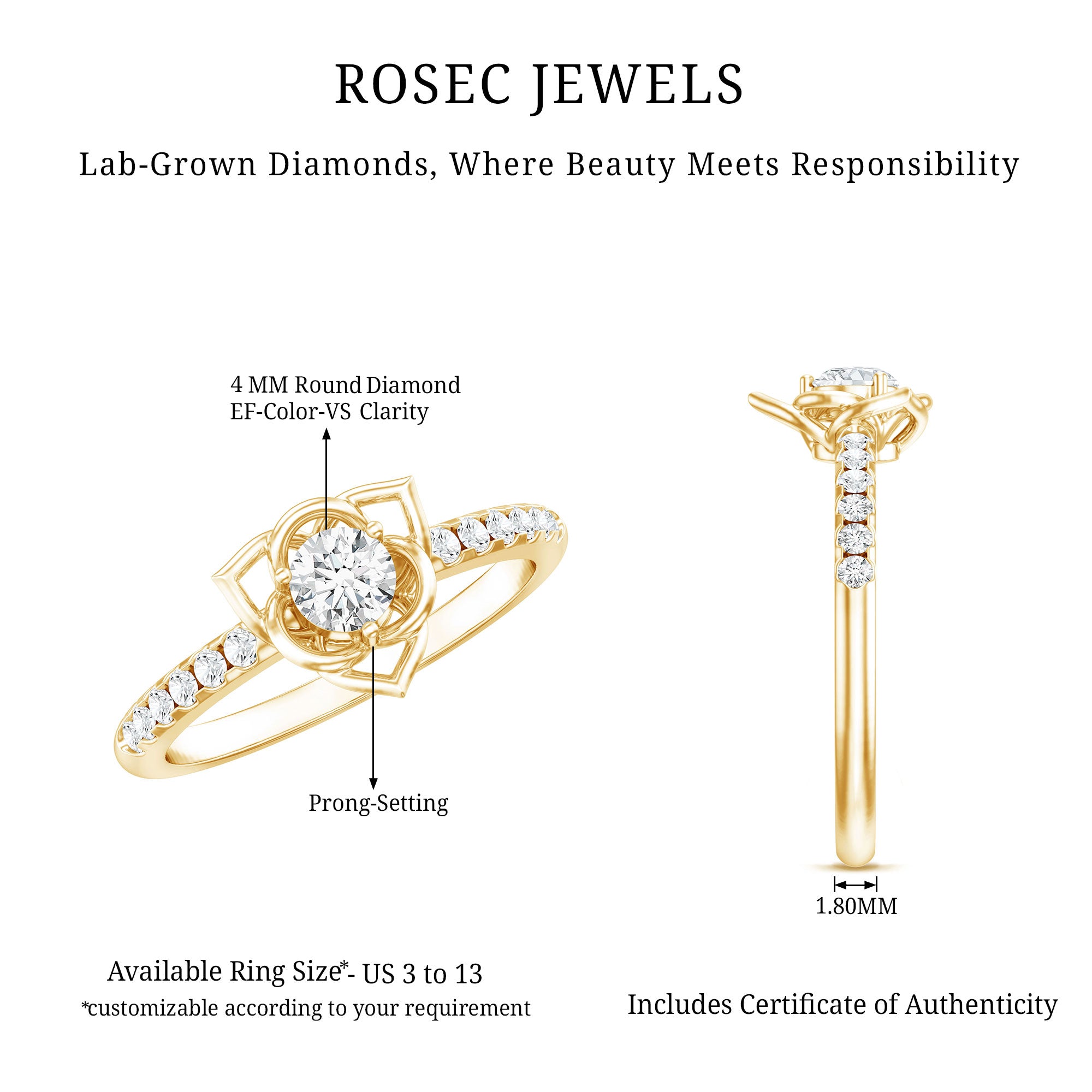 Certified Lab Grown Diamond Flower Promise Ring Lab - ( EF-VS ) - Rosec Jewels