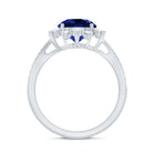 Lab Grown Blue Sapphire Round Engagement Ring with Diamond Accent AAAA - Rosec Jewels