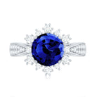 Lab Grown Blue Sapphire Round Engagement Ring with Diamond Accent AAAA - Rosec Jewels