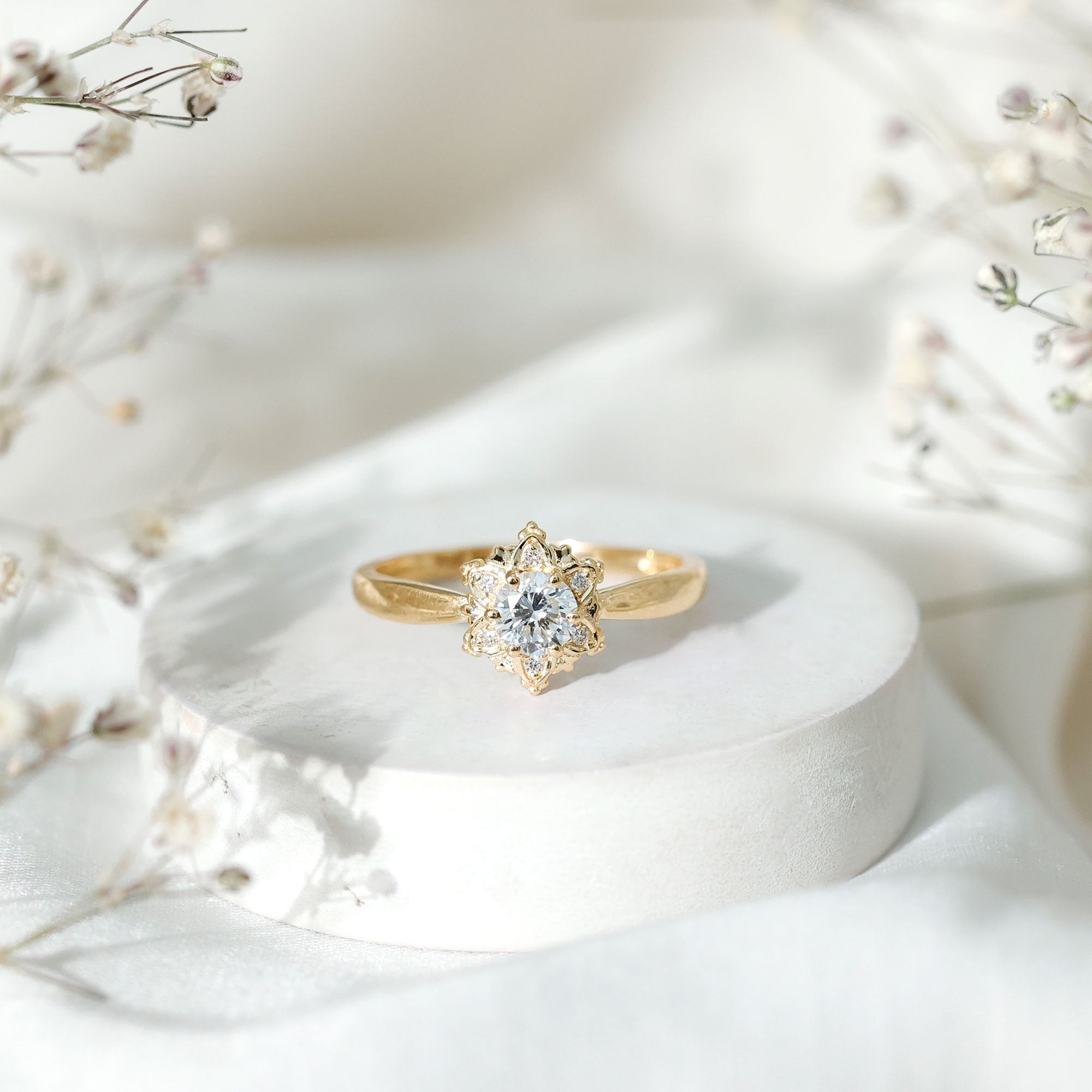 Rosec Jewels-Certified Lab Grown Diamond Floral Engagement Ring for Women