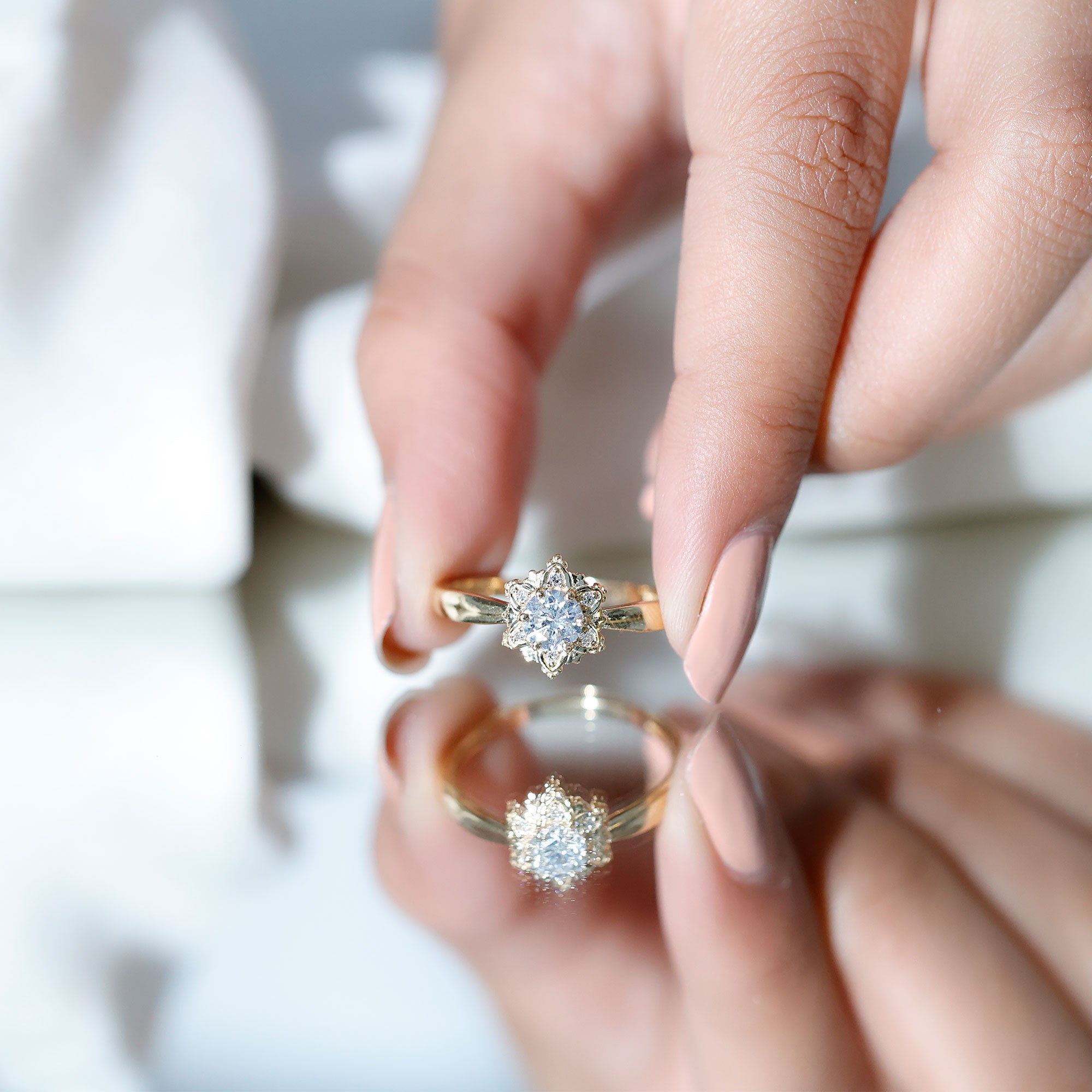 Rosec Jewels-Certified Lab Grown Diamond Floral Engagement Ring for Women
