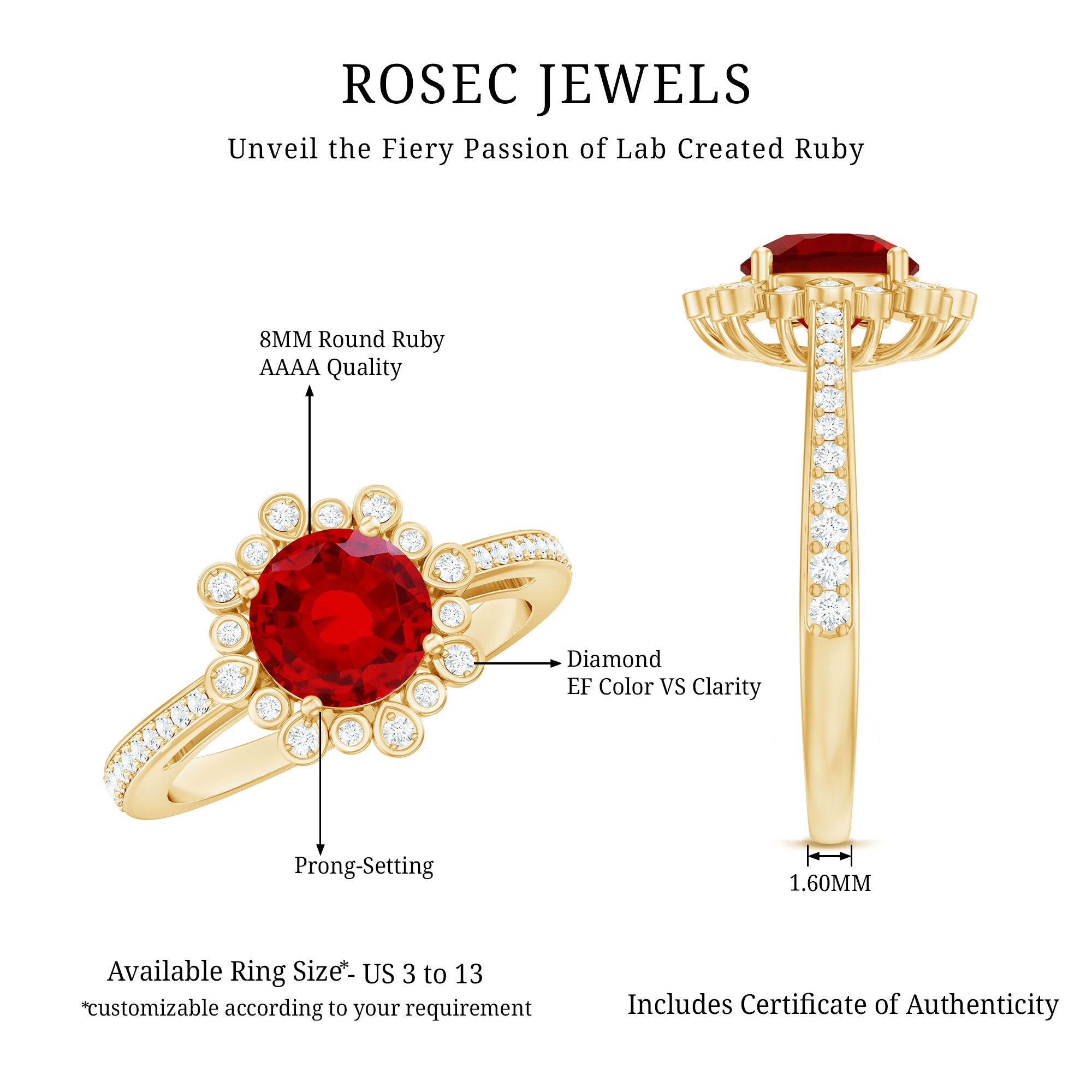 Vintage Style Lab Created Ruby and Diamond Halo Engagement Ring AAAA - Rosec Jewels