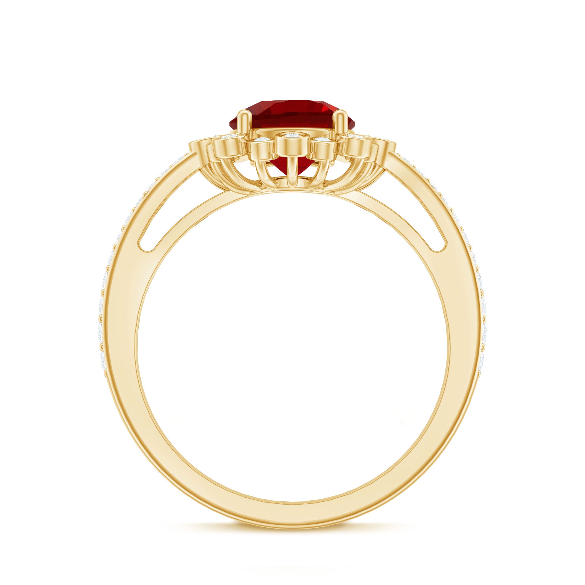 Vintage Style Lab Created Ruby and Diamond Halo Engagement Ring AAAA - Rosec Jewels