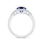 Round Created Blue Sapphire Flower Engagement Ring with Diamond AAAA - Rosec Jewels