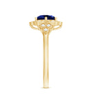 Round Created Blue Sapphire Flower Engagement Ring with Diamond AAAA - Rosec Jewels