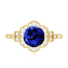 Round Created Blue Sapphire Flower Engagement Ring with Diamond AAAA - Rosec Jewels