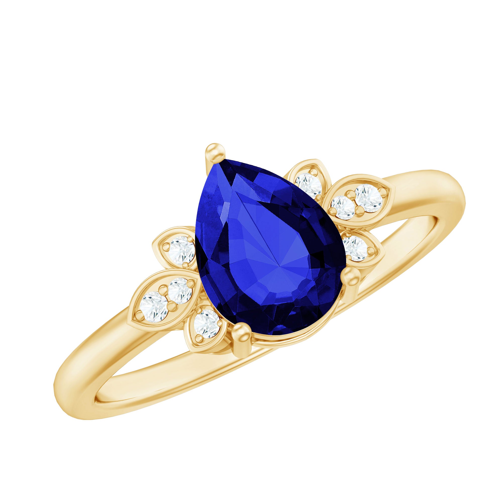 Rosec Jewels-Certified Lab Grown Blue Sapphire Teardrop Engagement Ring with Diamonds