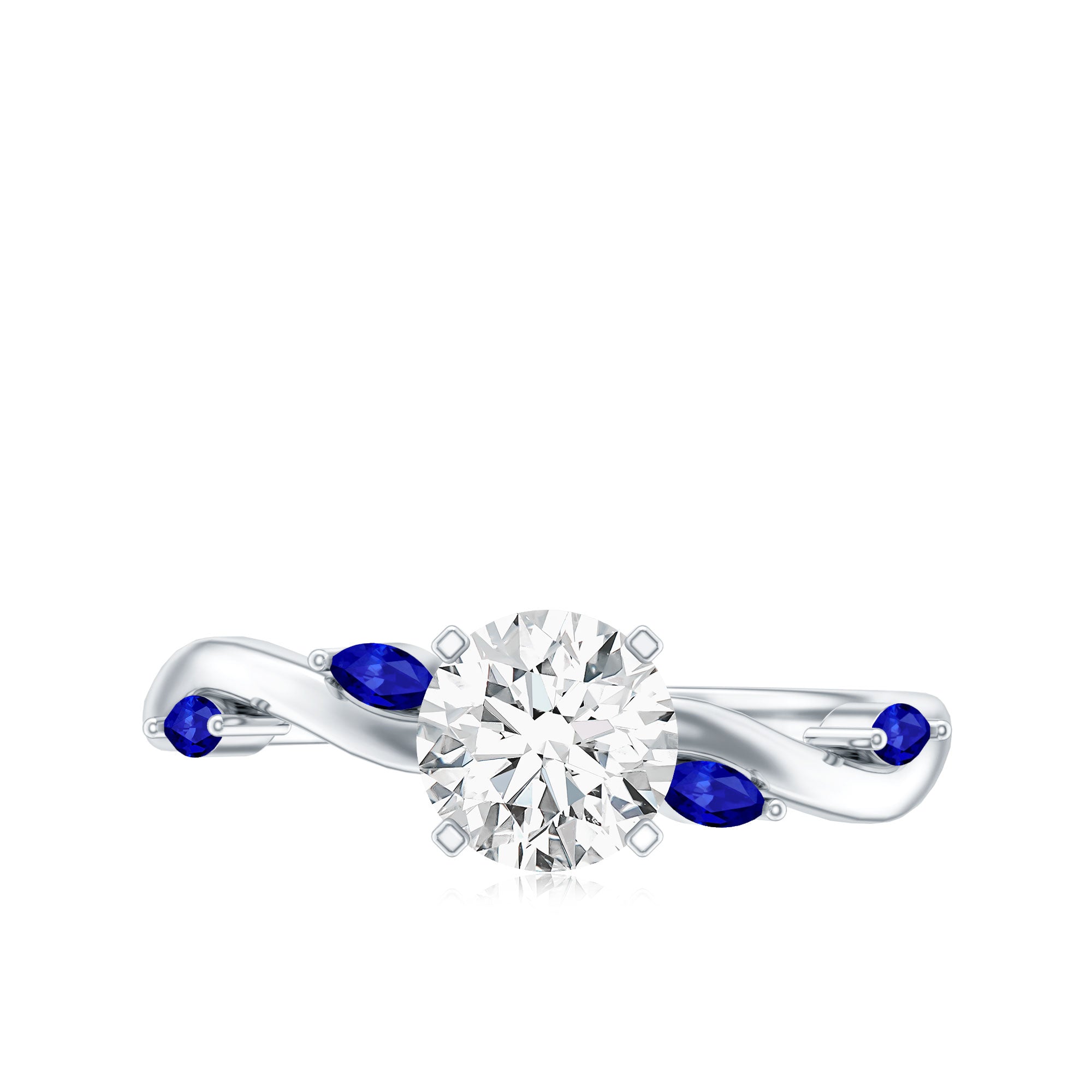 Certified Lab Grown Diamond Engagement Ring with Sapphire Lab - ( EF-VS ) - Rosec Jewels