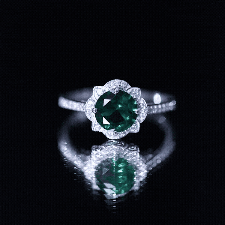 2 Carat Lab Grown Emerald Vintage Inspired Engagement Ring with Diamond AAAA - Rosec Jewels