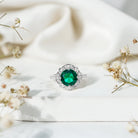 2 Carat Lab Grown Emerald Vintage Inspired Engagement Ring with Diamond AAAA - Rosec Jewels
