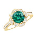2 Carat Lab Grown Emerald Vintage Inspired Engagement Ring with Diamond AAAA - Rosec Jewels