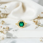 2 Carat Lab Grown Emerald Vintage Inspired Engagement Ring with Diamond AAAA - Rosec Jewels