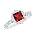 Certified Lab Created Ruby Square Cut Engagement Ring with Diamonds AAAA - Rosec Jewels