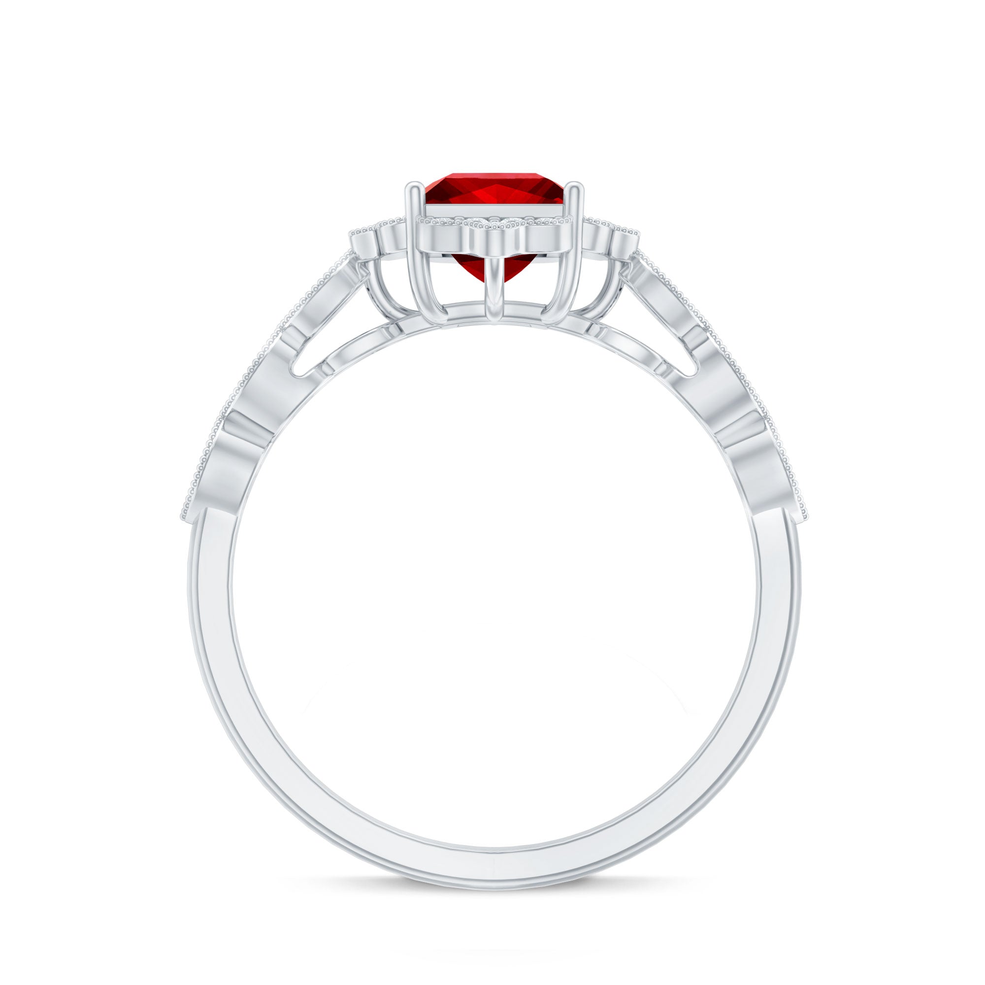 Certified Lab Created Ruby Square Cut Engagement Ring with Diamonds AAAA - Rosec Jewels
