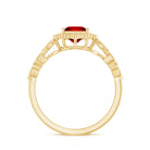 Certified Lab Created Ruby Square Cut Engagement Ring with Diamonds AAAA - Rosec Jewels