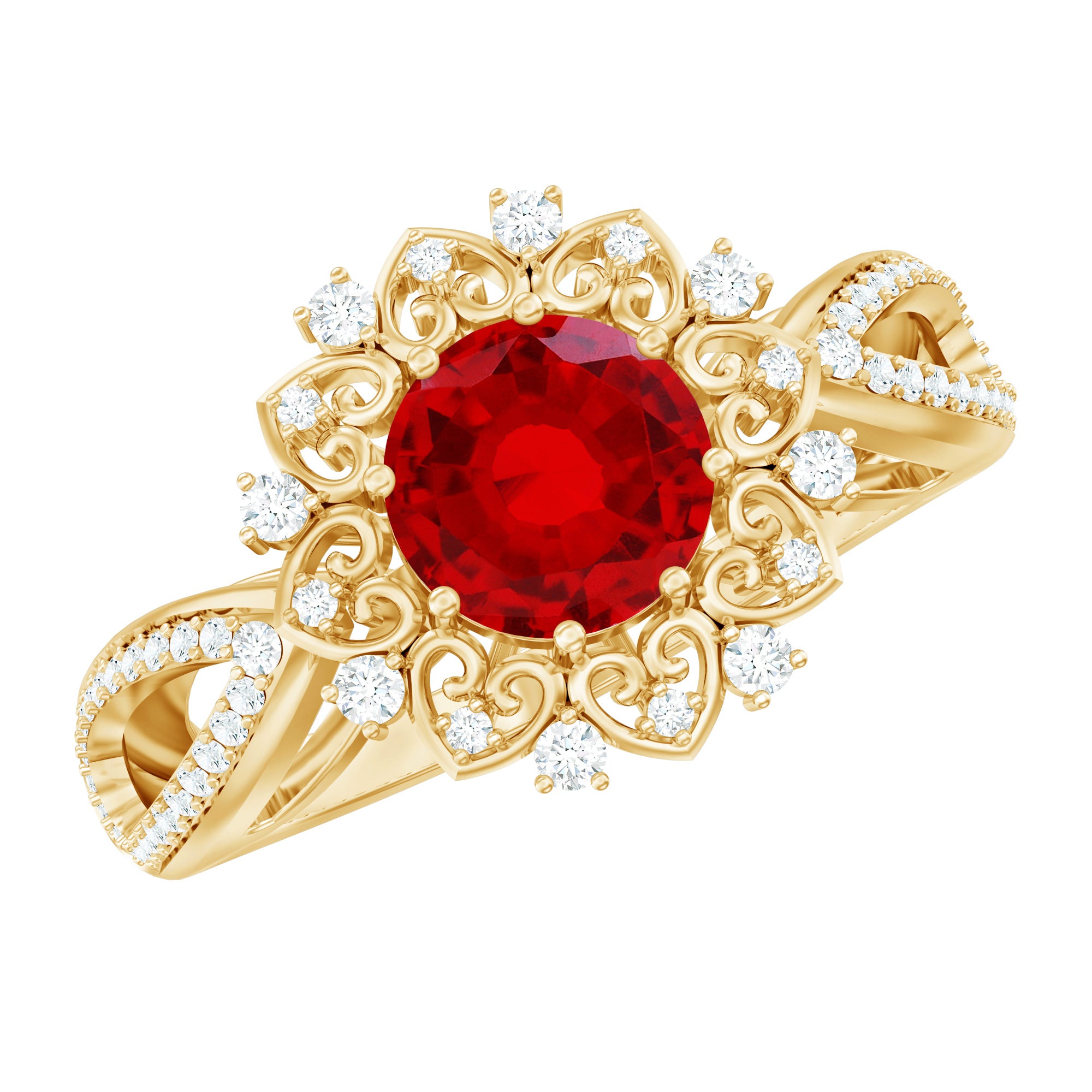 Lab Grown Ruby and Diamond Antique Looking Engagement Ring For Women AAAA - Rosec Jewels