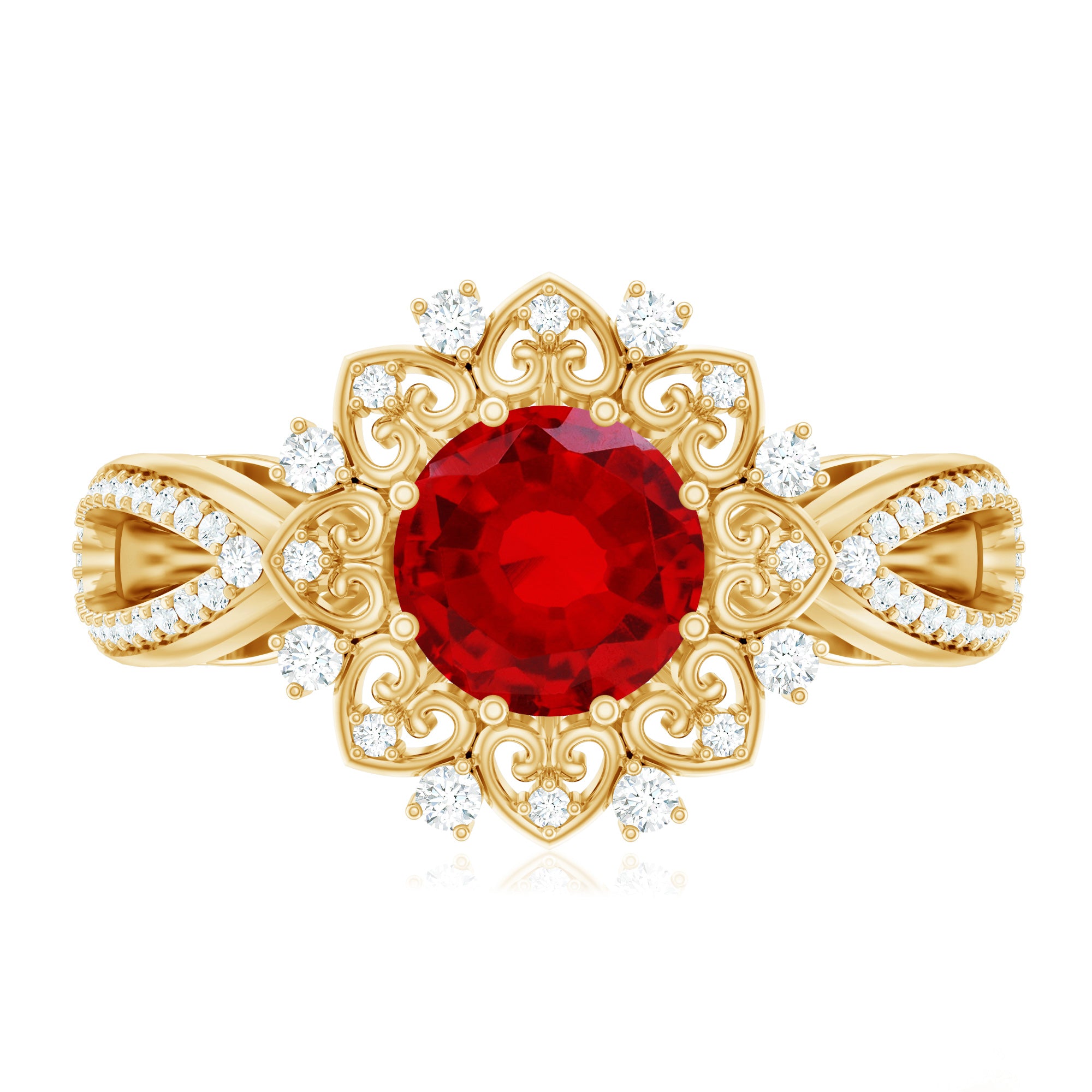 Lab Grown Ruby and Diamond Antique Looking Engagement Ring For Women AAAA - Rosec Jewels