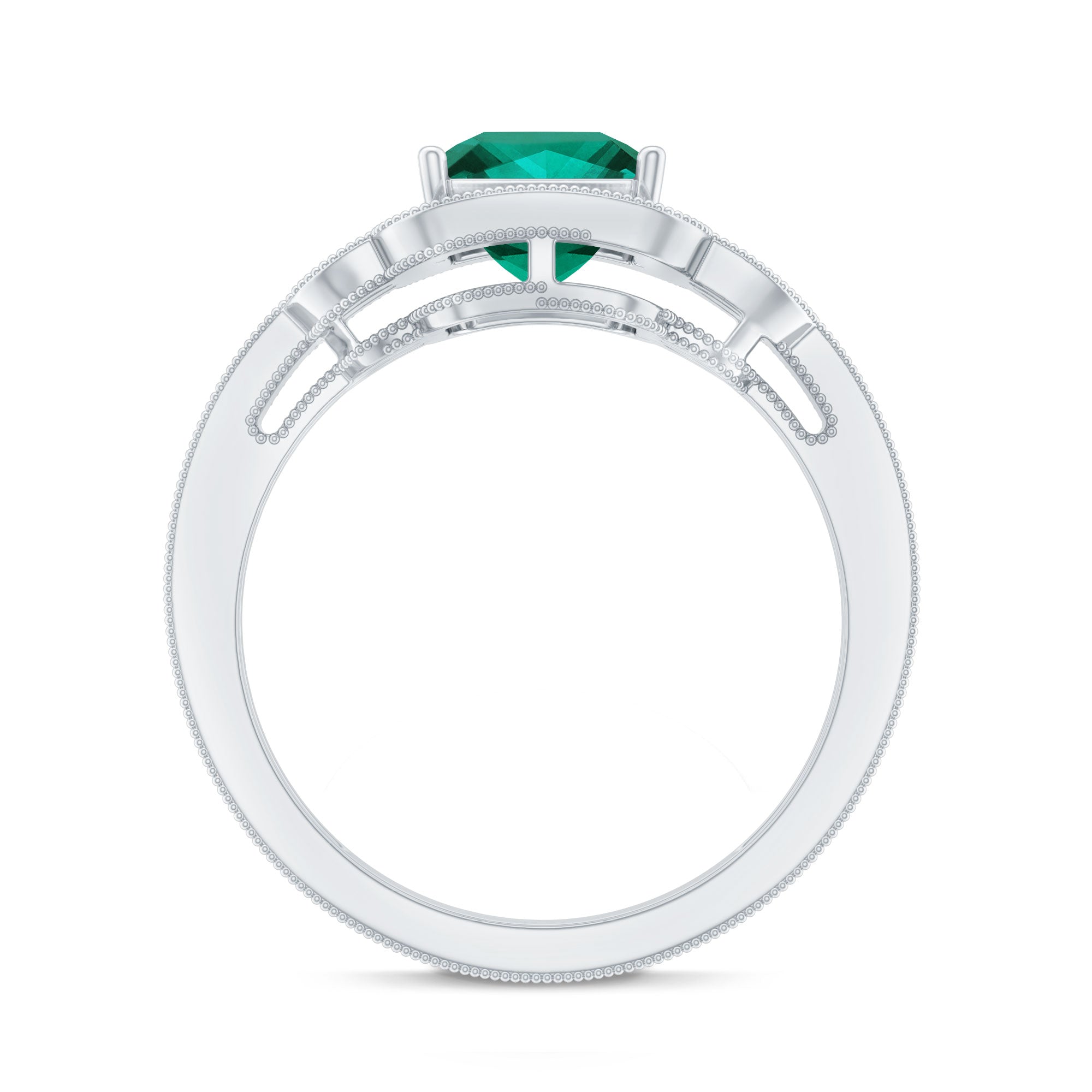 Lab Grown Emerald Vintage Inspired Engagement Ring with Diamond AAAA - Rosec Jewels
