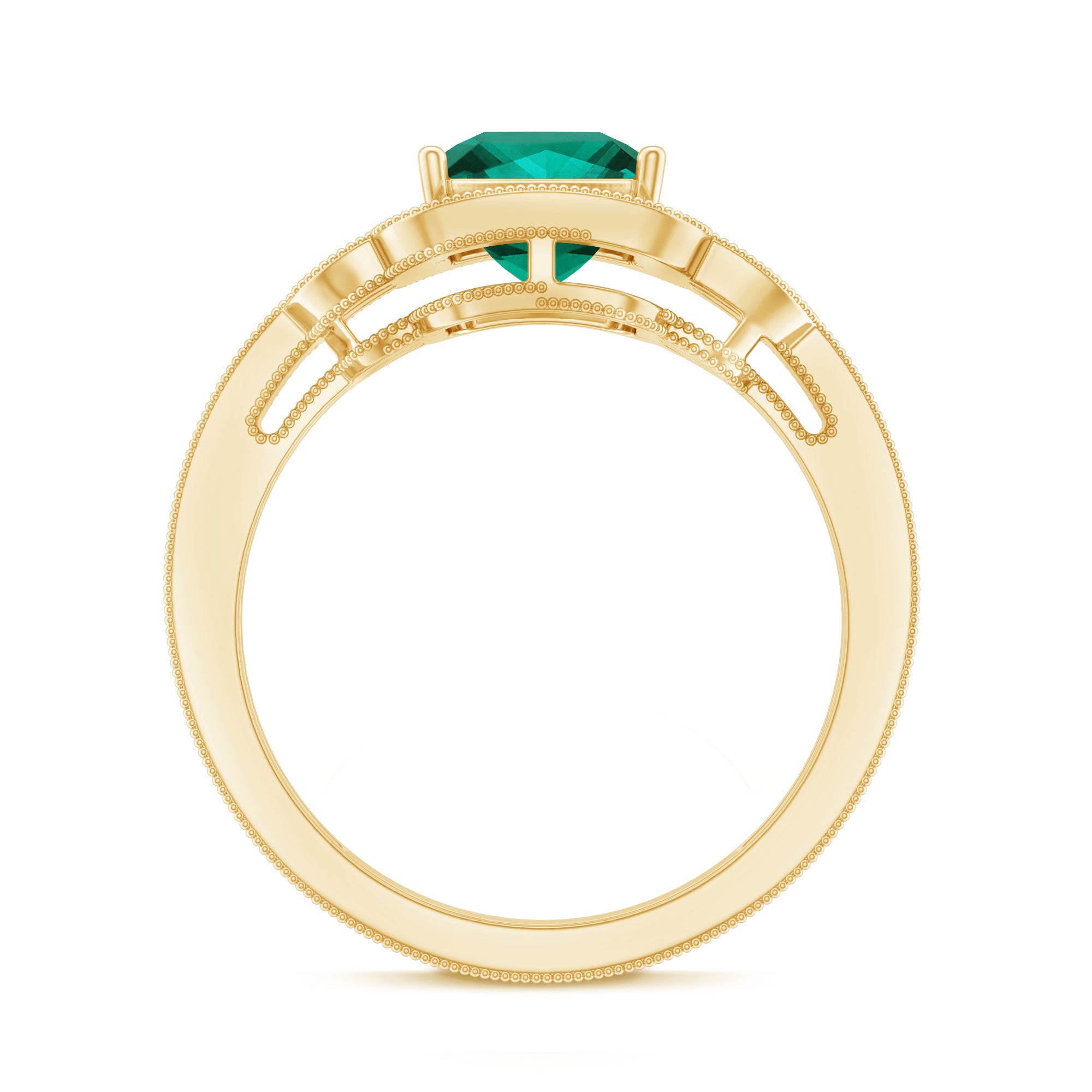Lab Grown Emerald Vintage Inspired Engagement Ring with Diamond AAAA - Rosec Jewels