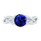 Designer 2.7 Carat Lab Grown Blue Sapphire Engagement Ring with Diamond Criss Cross Shank AAAA - Rosec Jewels