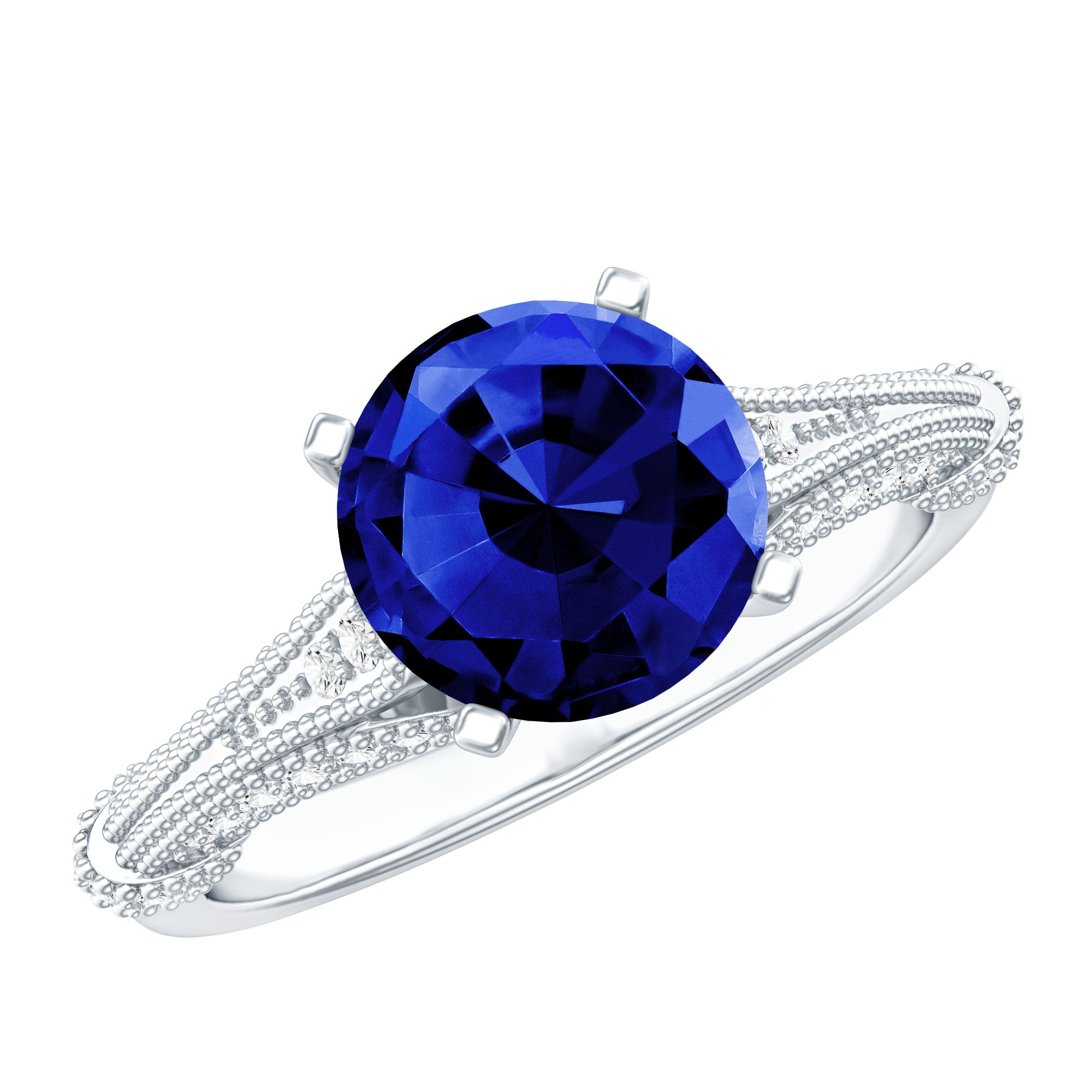 Vintage Style 2.7 Carat Lab Grown Blue Sapphire Engagement Ring with Diamond AAAA - Rosec Jewels