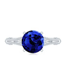 Vintage Style 2.7 Carat Lab Grown Blue Sapphire Engagement Ring with Diamond AAAA - Rosec Jewels