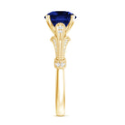 Vintage Style 2.7 Carat Lab Grown Blue Sapphire Engagement Ring with Diamond AAAA - Rosec Jewels