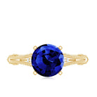 Vintage Style 2.7 Carat Lab Grown Blue Sapphire Engagement Ring with Diamond AAAA - Rosec Jewels