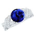 Designer 2.7 Carat Lab Grown Blue Sapphire Statement Engagement Ring with Diamond AAAA - Rosec Jewels