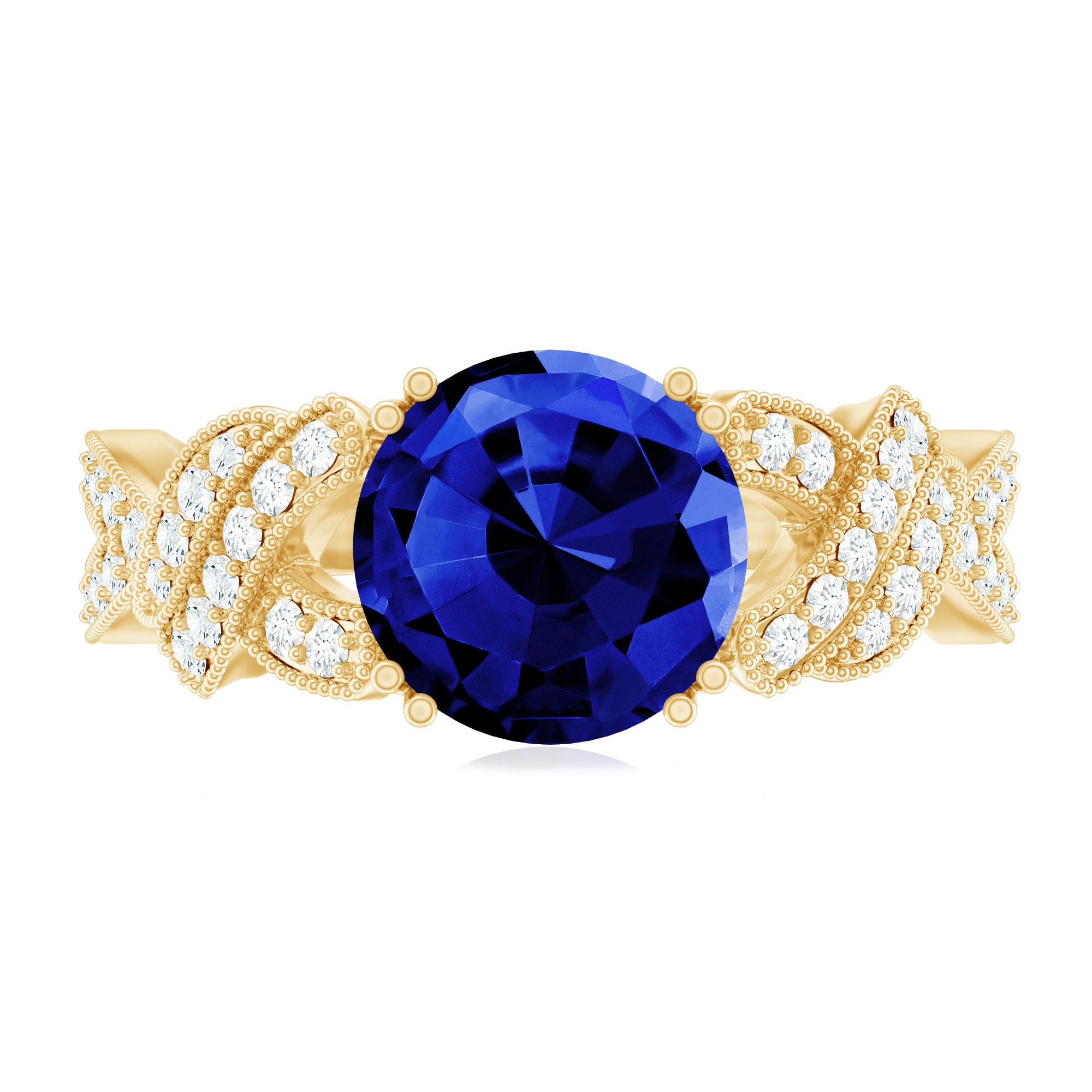 Designer 2.7 Carat Lab Grown Blue Sapphire Statement Engagement Ring with Diamond AAAA - Rosec Jewels