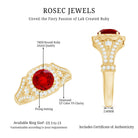 Antique Looking Lab Grown Ruby Engagement Ring with Diamond Halo AAAA - Rosec Jewels