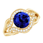 Rosec Jewels-Certified Lab Grown Blue Sapphire Antique engagement ring with Diamond