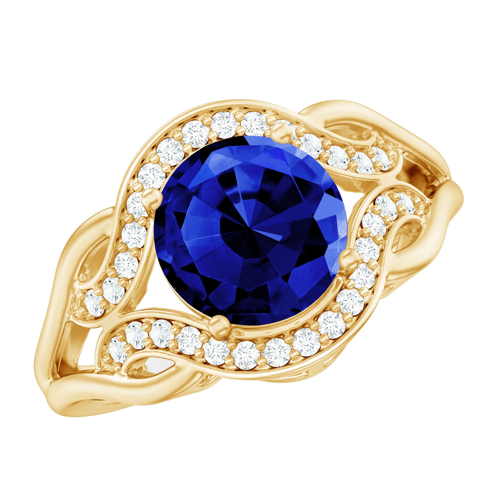 Rosec Jewels-Certified Lab Grown Blue Sapphire Antique engagement ring with Diamond