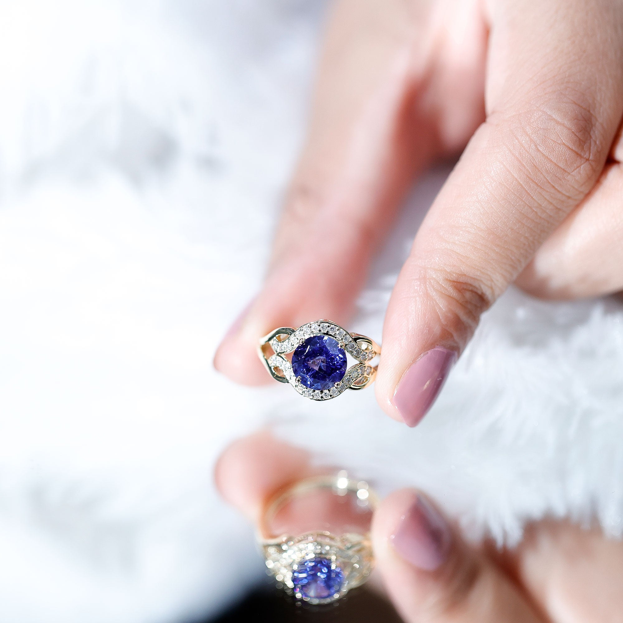 Rosec Jewels-Certified Lab Grown Blue Sapphire Antique engagement ring with Diamond