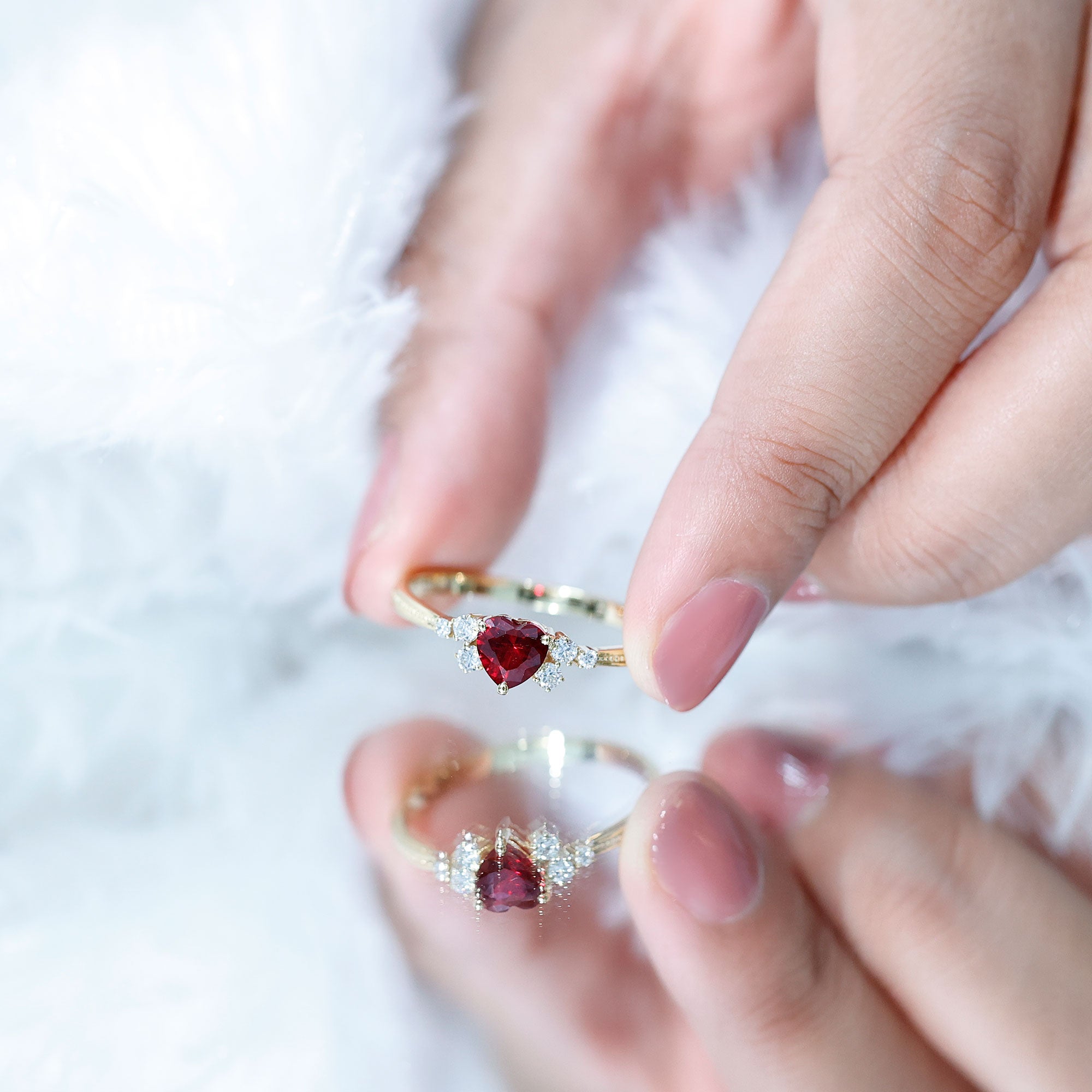 Lab Grown Ruby Heart Promise Ring with Diamond Accent AAAA - Rosec Jewels