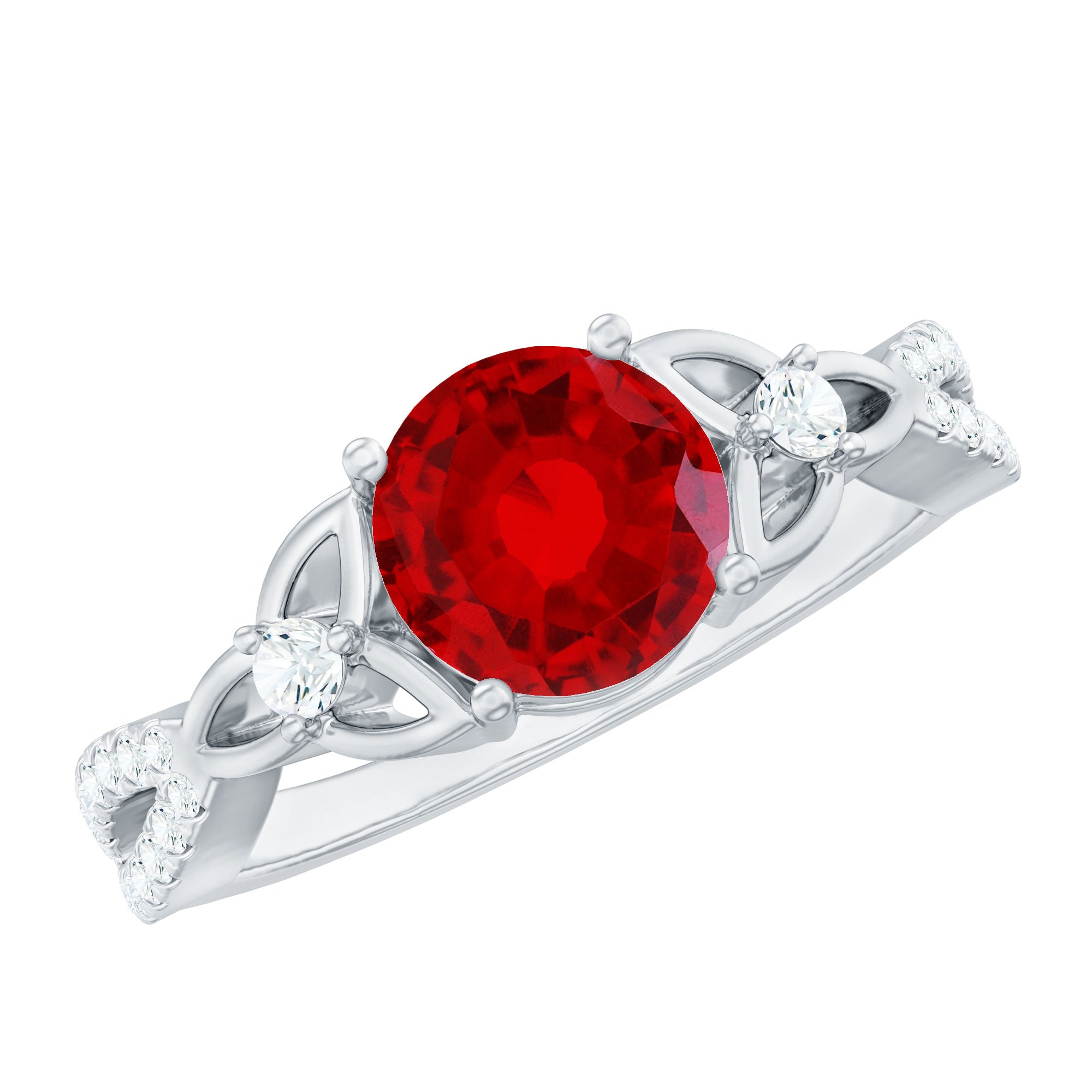 Certified Lab Created Ruby Solitaire Engagement Ring with Diamonds AAAA - Rosec Jewels