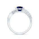 Certified 2.7 Carat Lab Grown Blue Sapphire Engagement Ring with Diamond Bypass Shank AAAA - Rosec Jewels