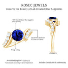 Certified 2.7 Carat Lab Grown Blue Sapphire Engagement Ring with Diamond Bypass Shank AAAA - Rosec Jewels