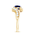 Certified 2.7 Carat Lab Grown Blue Sapphire Engagement Ring with Diamond Bypass Shank AAAA - Rosec Jewels