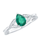 Pear Shape Lab Grown Emerald Teardrop Engagement Ring With Diamond AAAA - Rosec Jewels