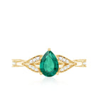 Pear Shape Lab Grown Emerald Teardrop Engagement Ring With Diamond AAAA - Rosec Jewels