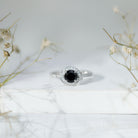 1.6 Carat Lab Grown Black Diamond Engagement Ring with White Diamond Halo AAAA ( Synthetic ) - Rosec Jewels