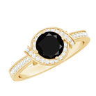 1.6 Carat Lab Grown Black Diamond Engagement Ring with White Diamond Halo AAAA ( Synthetic ) - Rosec Jewels
