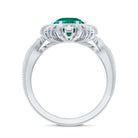 Lab Grown Emerald Vintage Style Flower Engagement Ring With Diamond AAAA - Rosec Jewels