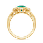 Lab Grown Emerald Vintage Style Flower Engagement Ring With Diamond AAAA - Rosec Jewels