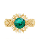 Lab Grown Emerald Vintage Style Flower Engagement Ring With Diamond AAAA - Rosec Jewels