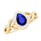 Certified 1.6 Carat Lab Grown Blue Sapphire Diamond Teardrop Engagement Ring with Crossover Shank AAAA - Rosec Jewels