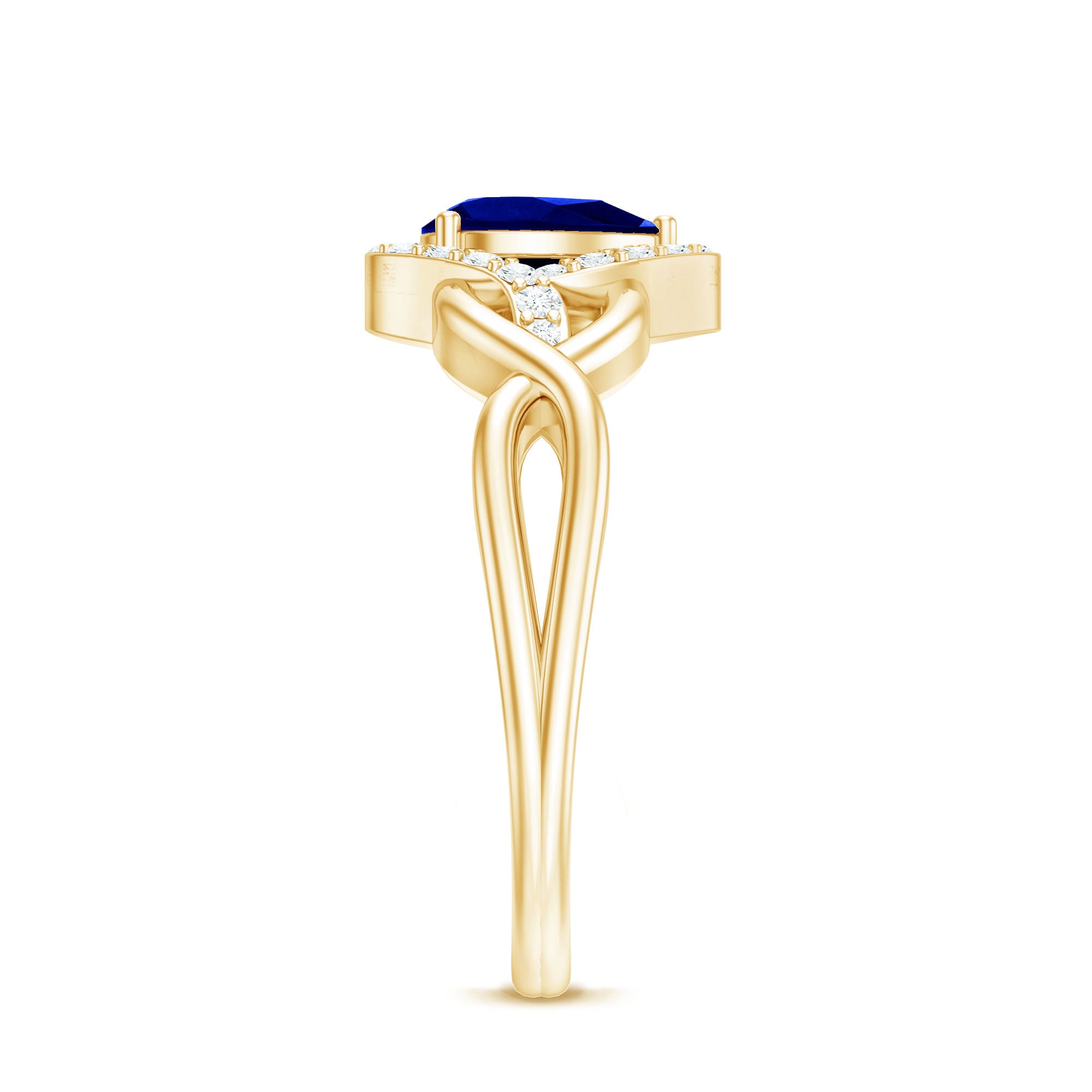 Certified 1.6 Carat Lab Grown Blue Sapphire Diamond Teardrop Engagement Ring with Crossover Shank AAAA - Rosec Jewels