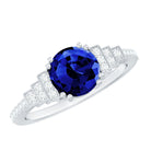 Vintage Style 2.7 Carat Lab Grown Blue Sapphire Engagement Ring with Diamond Side Stone AAAA - Rosec Jewels